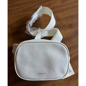 STATE Bennett White Leather Fanny Pack Belt Bag Zip Closure Adjustable Strap